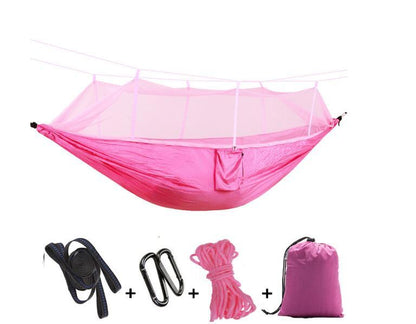 Flag Village Outdoor Parachute Cloth Hammock Couble with Mosquito Net Light Portable Army Green Insect-proof Camping Aerial Tent