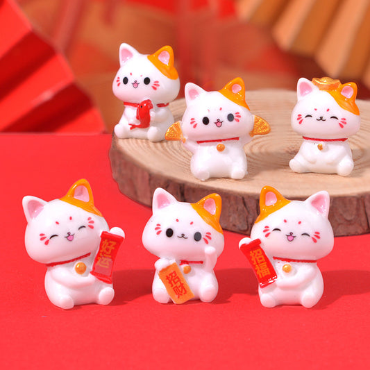 Flag Village Micro Landscape Ornaments Cute Lucky Cat Resin Crafts Car Center Console Decoration Home Decoration Gifts