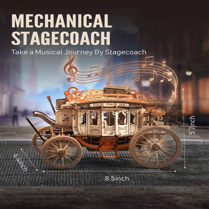 Flag Village Robotime Rokr Stagecoach Music Box 3D Wooden Puzzle For Adults Birthday Anniversary Day Gift Hobby STEM Kits Model Easy To Build