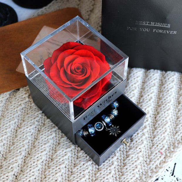 Flag Village Eternal Flower Rose Jewelry Box for Birthday Presents Valentines Day Wedding Gift