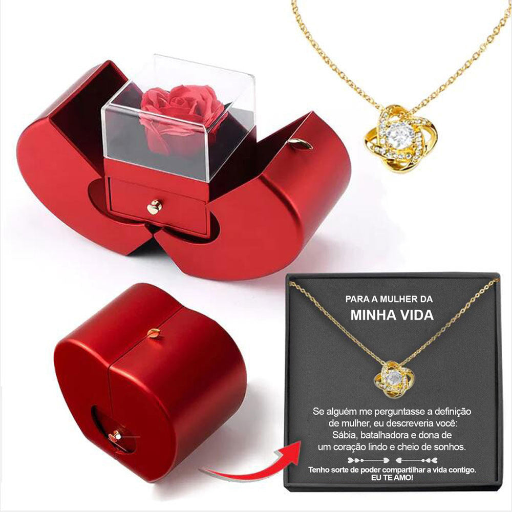 Flag Village Fashion Jewelry Box Red Apple Christmas Gift Necklace Eternal Rose For Girl Mother's Day Valentine's Day Gifts With Artificial Flower Rose Flower Jewelry Box