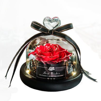 Flag Village Valentine's Day Christmas Dried Flowers For Home Decor Wedding Gifts Dried Flowers Eternal Real Rose Home Decor With LED In Glass