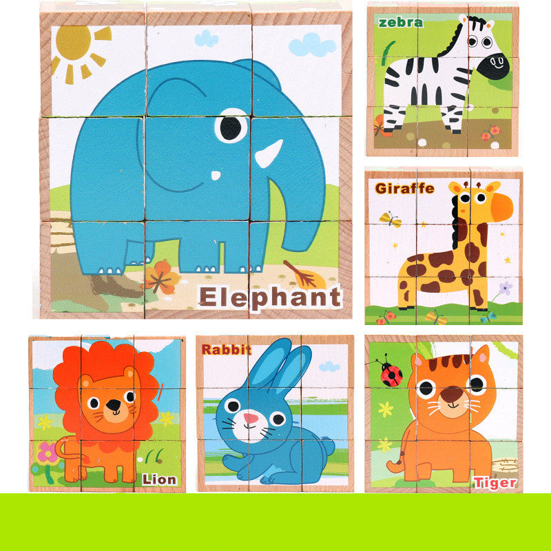 Flag Village High-grade Six-face Picture Wooden Jigsaw 3D Puzzle Toys Children's Early Educational Toy Cube Jigsaw Puzzle Baby Kids Gifts