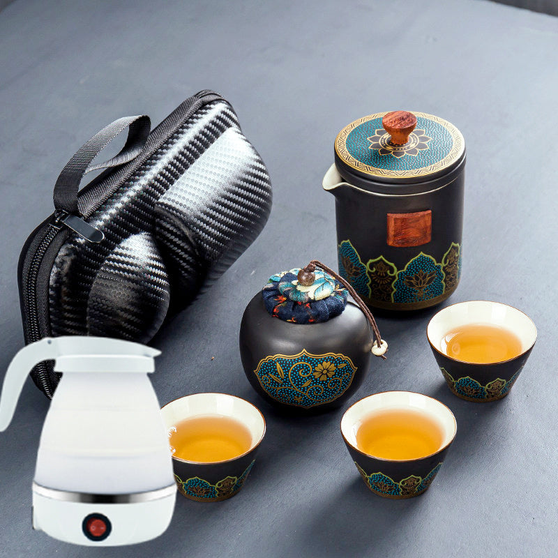 Flag Village Ceramic Portable Travel Tea Set Gift Box