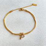 Flag Village New Letter A-Z Love Knot Bracelets For Women Couple Gold Color Dainty Snake Chain Charm Bracelet Stainless Steel Jewelry Gift Valentine's Day Gifts