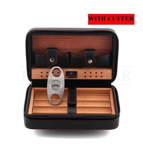 Flag Village Travel Humidor - Best Portable Leather Travel Cigar Humidifier Gift Box