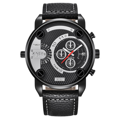 Flag Village Mens Big   Watches Fashion Leather Date Gifts Wristwatch