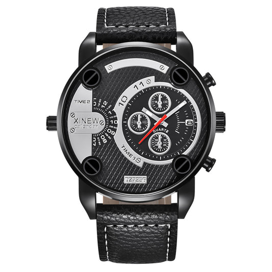 Flag Village Mens Big   Watches Fashion Leather Date Gifts Wristwatch