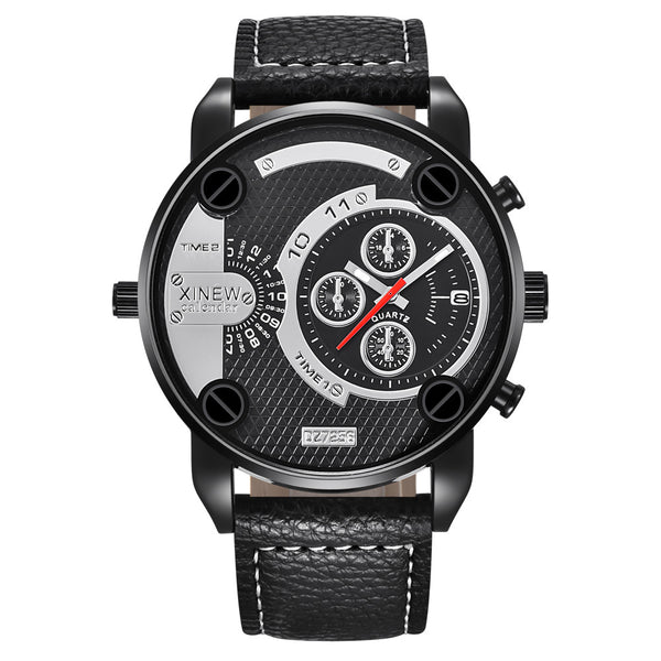 Flag Village Mens Big   Watches Fashion Leather Date Gifts Wristwatch