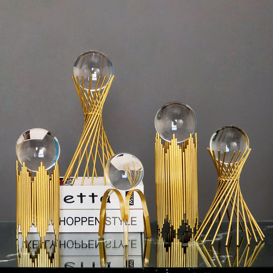 Flag Village Nordic Light Luxury Metal Crystal Ball Ornaments Creative Home Decor Ornaments Abstract Shape Golden Iron Crafts Exquisite Gifts