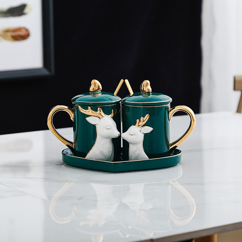 Flag Village Creative Couple Ceramic Cup Set Gift Box