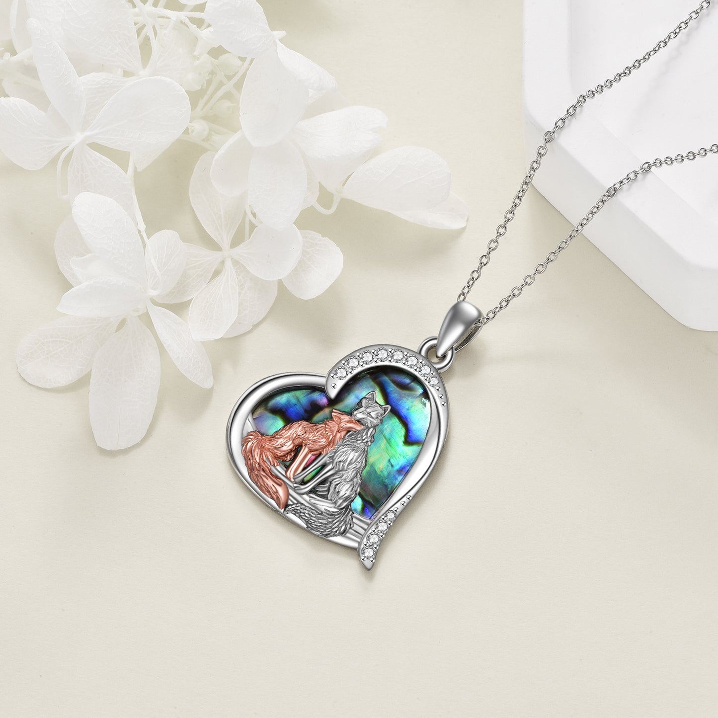 Flag Village Sterling Silver Kitsune Fox Heart Pendant Necklace Jewelry Gifts