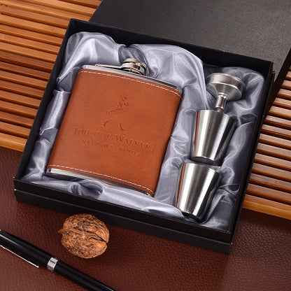 Flag Village Stainless Steel Metal Portable Wine Bottle Gift Box Set