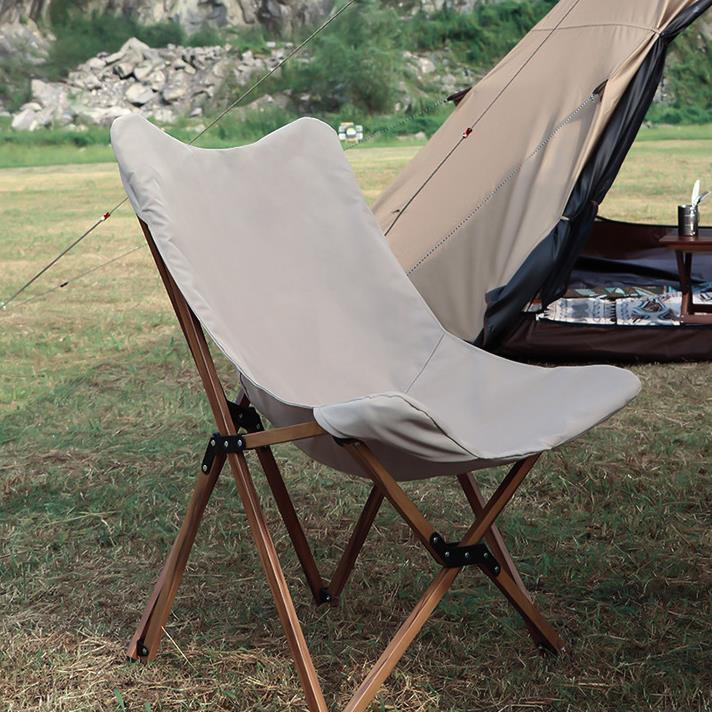 Flag Village Folding Wooden Grain Aluminum Pipe Camping Chair Portable Leisure
