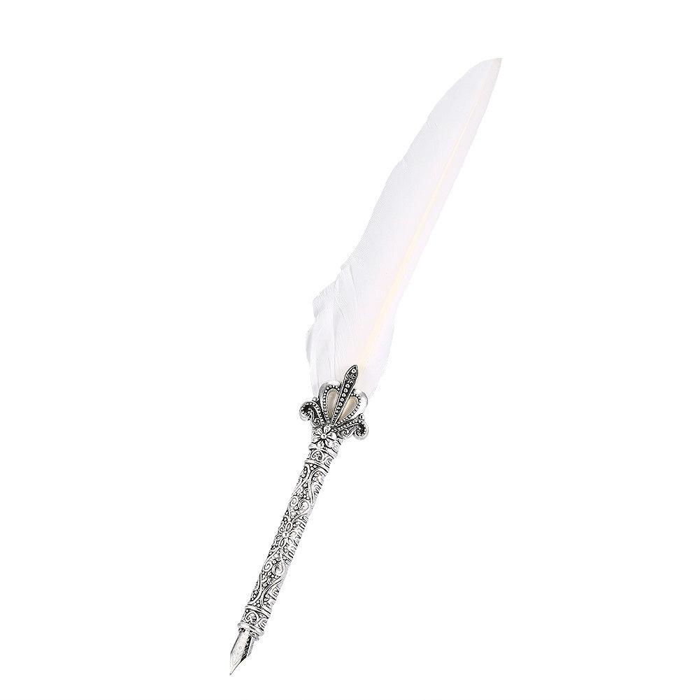 Flag Village European Retro Quill Alloy Feather Writing with Pen Nibs&Gift Box Set With Ink Bottle White