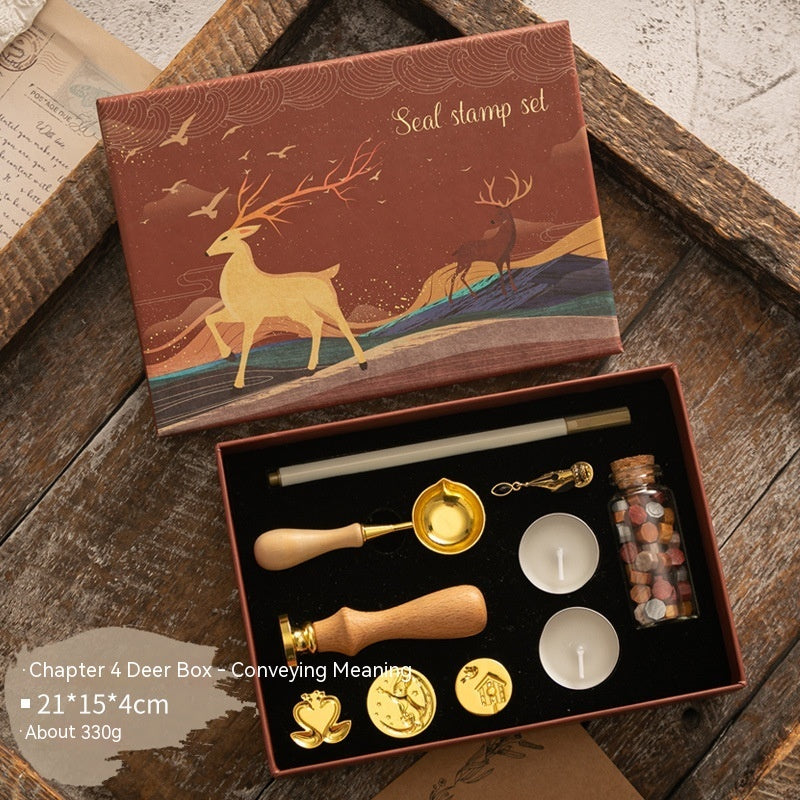Flag Village Sealing Wax Seal Set Retro Elk Gift Box Wooden Handle