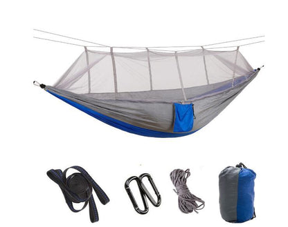 Flag Village Outdoor Parachute Cloth Hammock Couble with Mosquito Net Light Portable Army Green Insect-proof Camping Aerial Tent