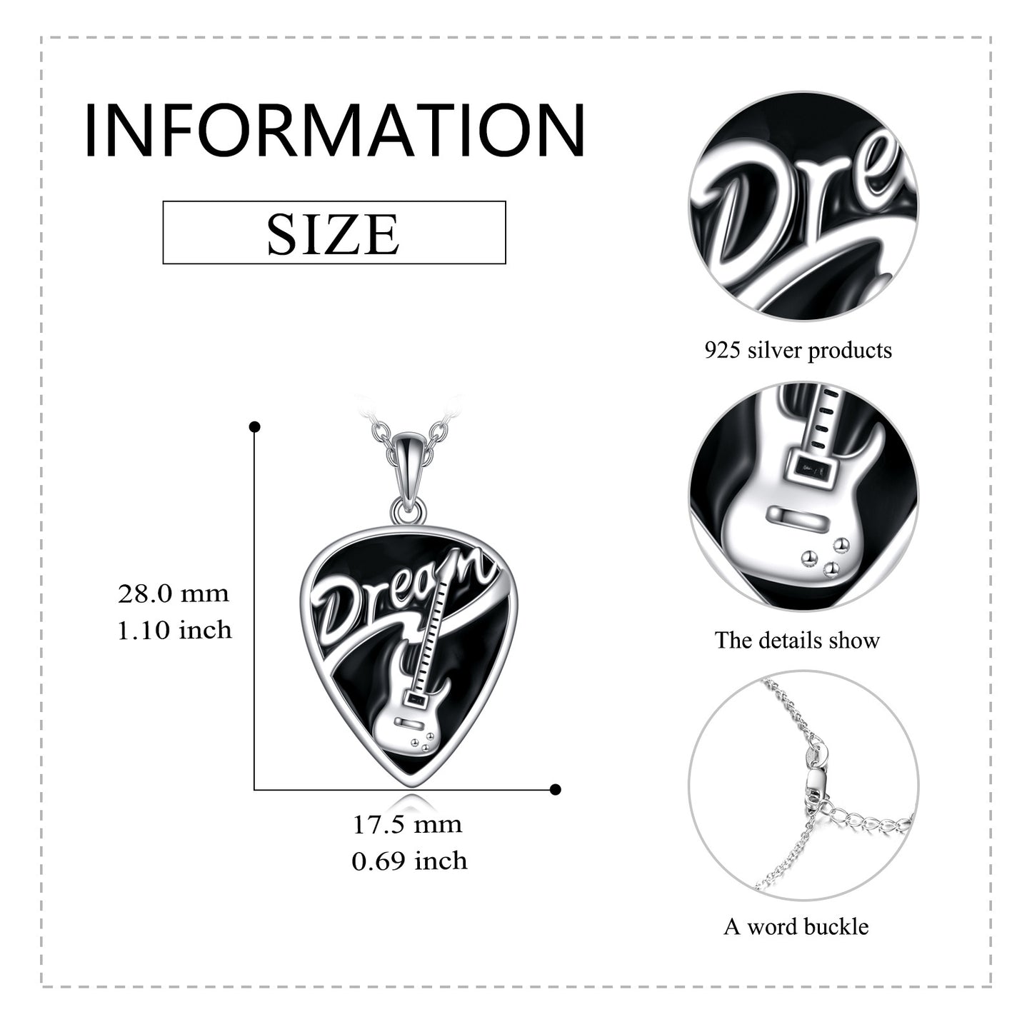 Flag Village Sterling Silver Music Guitar Pick Pendant Necklace Jewelry Gifts for Women