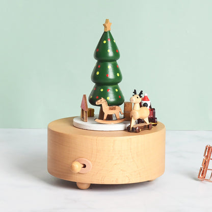 Flag Village Wooden building model music box birthday gift