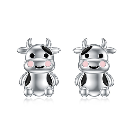 Flag Village Cow Earrings Sterling Silver Cow Jewelry Animal Stud Earrings Cow Gifts for Women Teens Birthday