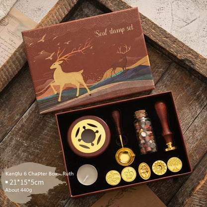 Flag Village Sealing Wax Seal Set Retro Elk Gift Box Wooden Handle