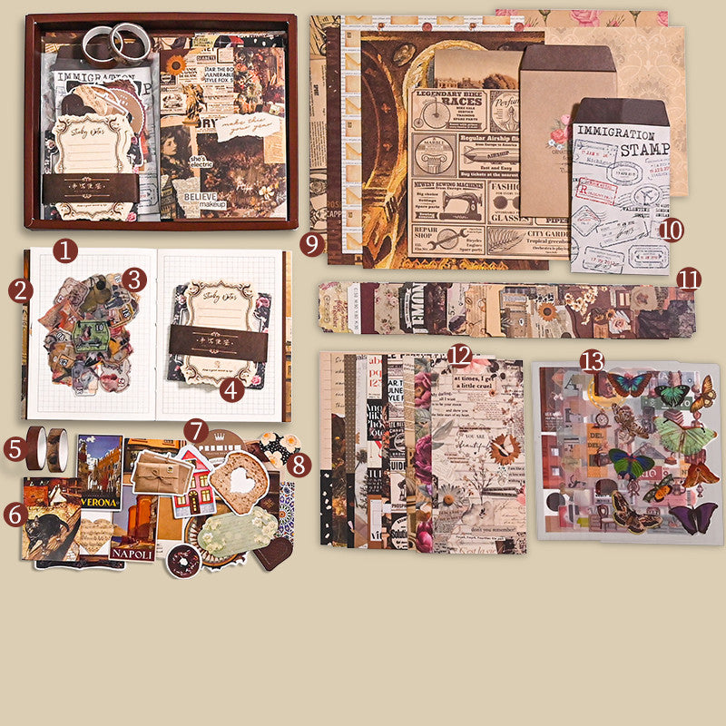 Flag Village Retro Gift Box 155-piece Set Ins Gift Box Notebook Tape Sticker Set