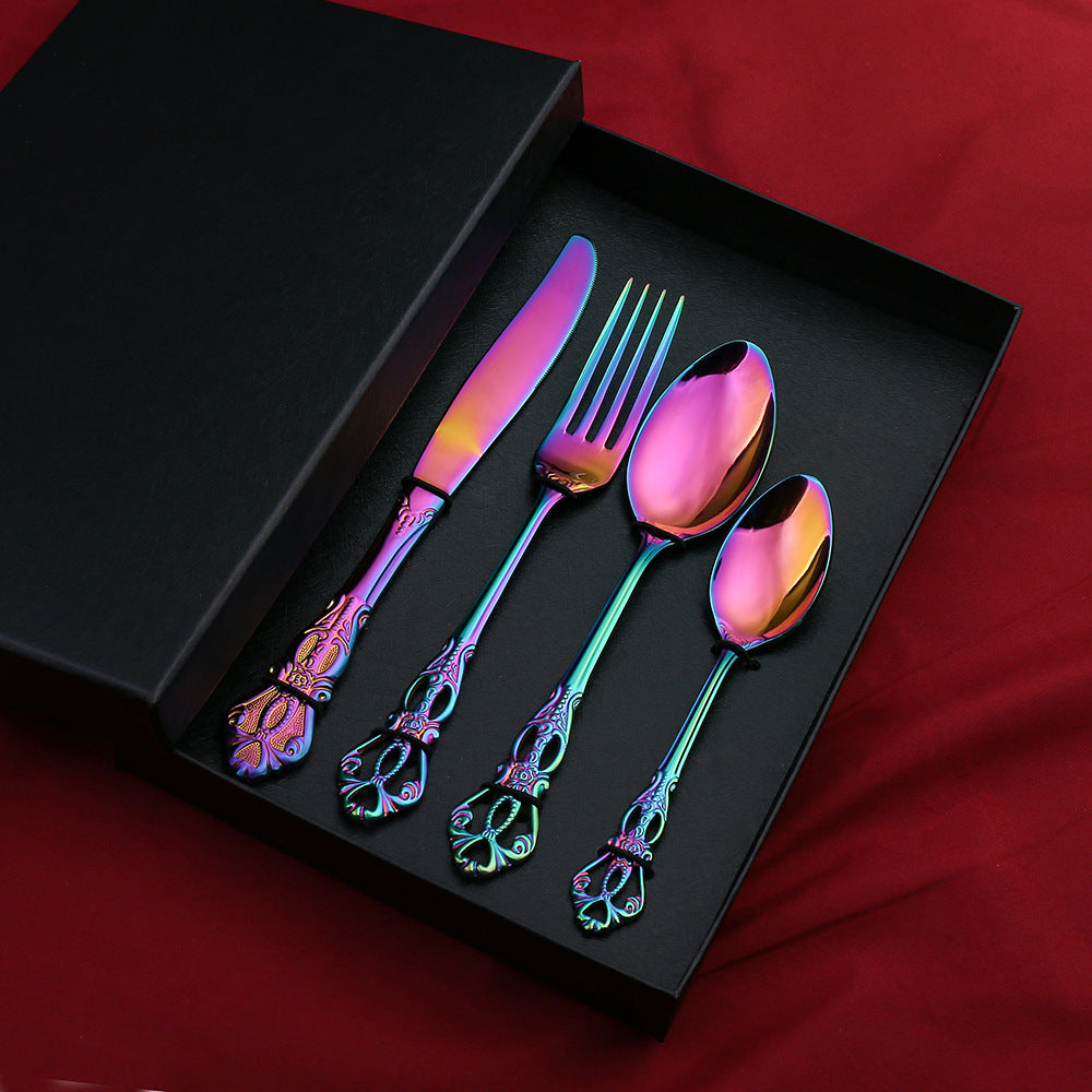 Flag Village Stainless Steel Western Food Tableware Set Steak Knife And Fork Gift Box Steak Knife, Fork And Spoon