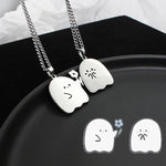 Flag Village Stainless Steel Cute Ghost Couple Necklace Kawaii Animal Cat Pendant Necklace Lovers Friendship Jewelry Gifts