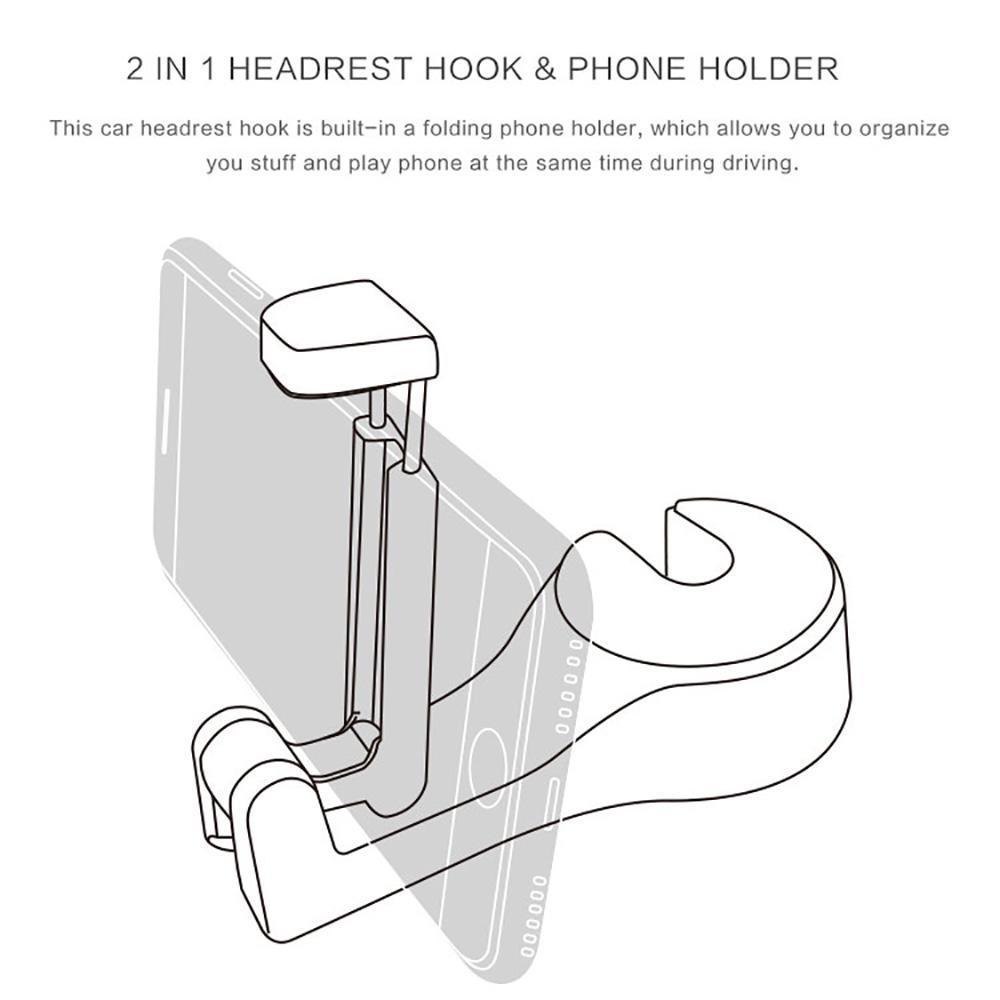Flag Village Auto Tools Car Headrest Hook with Phone Holder Seat Back Hanger for Bag Handbag Purse Grocery Cloth