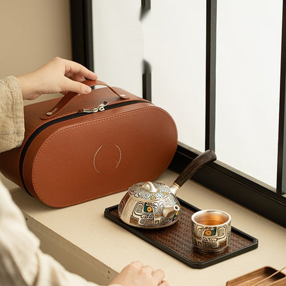 Flag Village Silver Gilded Tea Set Package Gift Box