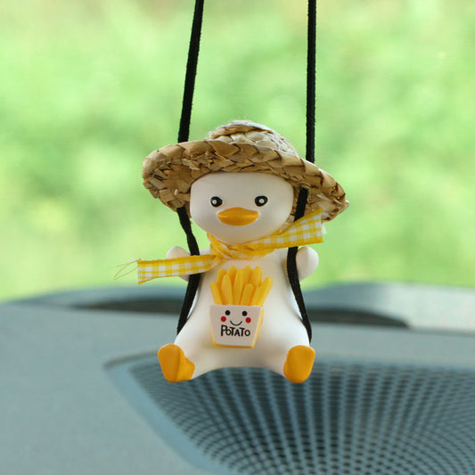 Flag Village Car Pendant Cute Anime Little Duck Swing Auto Rearview Mirror Hanging Ornaments Interior Decoraction Accessories For Girls Gifts