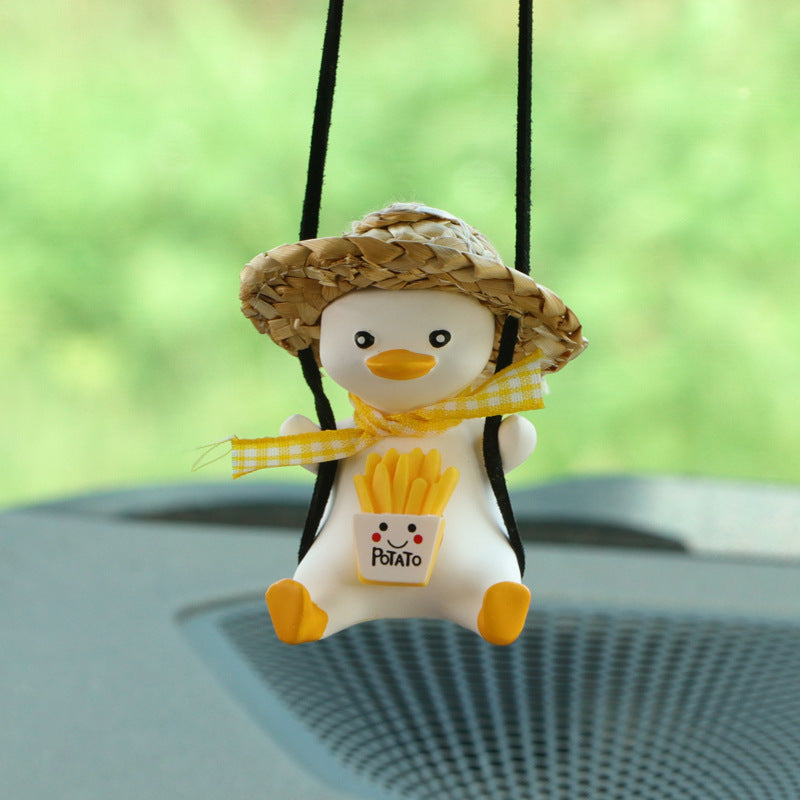 Flag Village Car Pendant Cute Anime Little Duck Swing Auto Rearview Mirror Hanging Ornaments Interior Decoraction Accessories For Girls Gifts