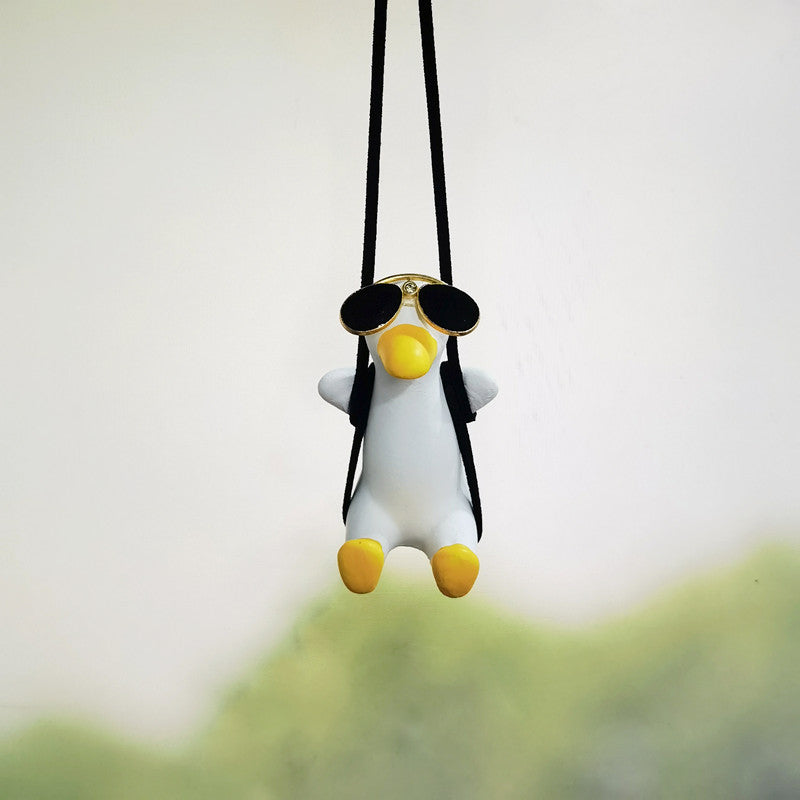 Flag Village Car Pendant Cute Anime Little Duck Swing Auto Rearview Mirror Hanging Ornaments Interior Decoraction Accessories For Girls Gifts