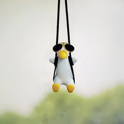 Flag Village Car Pendant Cute Anime Little Duck Swing Auto Rearview Mirror Hanging Ornaments Interior Decoraction Accessories For Girls Gifts