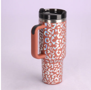 Flag Village 40 Oz Tumbler With Handle Straw Insulated, Stainless Steel Spill Proof Vacuum Coffee Cup Tumbler With Lid Tapered Mug Gifts For Valentine Lover Suitable For Car Gym Office Travel