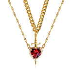 Flag Village New Heart And Sword Necklace Set Gold Color Stainless Steel Crystal Couple Necklaces For Women Men Boyfriend Girlfriend Gifts