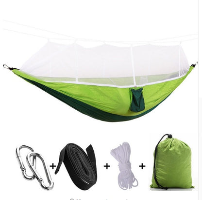 Flag Village Outdoor Parachute Cloth Hammock Couble with Mosquito Net Light Portable Army Green Insect-proof Camping Aerial Tent