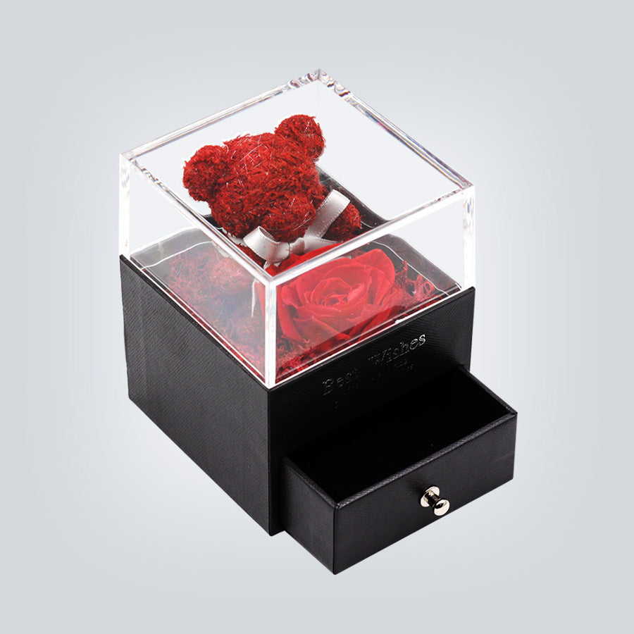Flag Village Teddy Bear Preserved Flower Jewelry Box Gift