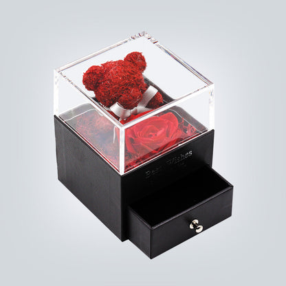 Flag Village Teddy Bear Preserved Flower Jewelry Box Gift