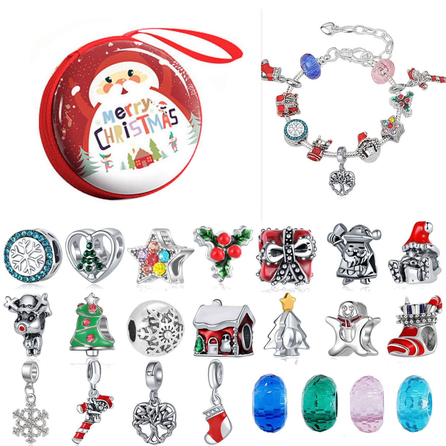 Flag Village Christmas Countdown Calendar Gift Box Set Diy Beaded Bracelet