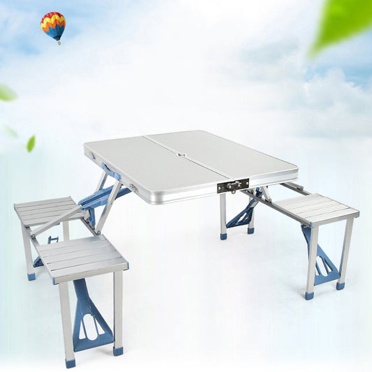 Flag Village Outdoor One-piece Folding Table And Chair Aluminum Alloy Folding Table Wholesale Barbecue Household Camping Aluminum Alloy Portable Table And Chair