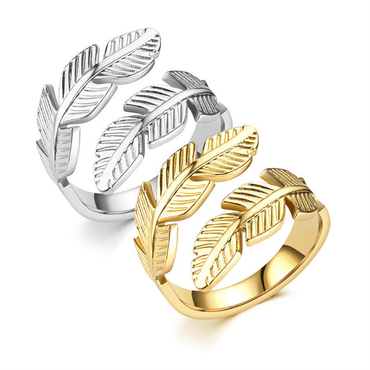 Gift & Souvenir Feather Ring Open Titanium Steel Ring Gold And Silver Color Opening Rings Creative Simple Feather Handmade Party Jewelry Gifts