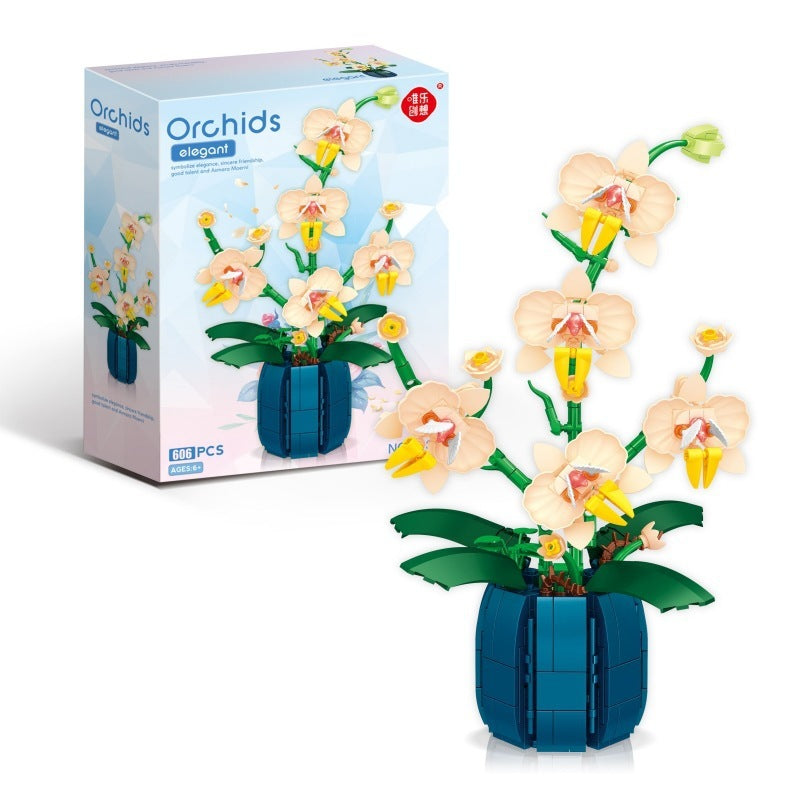 Flag Village Simulation Orchid Building Block Toy Desktop Decoration Gifts