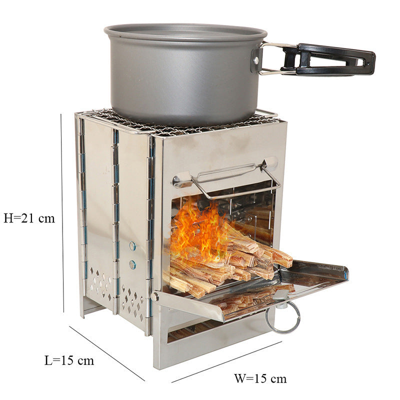 Flag Village Lightweight Camping Wood Stove Adjustable Folding Wood Stove Burning for Outdoor Cooking Picnic Hunting BBQ Windproof