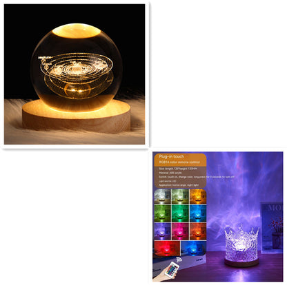 Flag Village LED Water Ripple Ambient Night Light USB Rotating Projection Crystal Table Lamp RGB Dimmable Home Decoration 16 Color Gifts