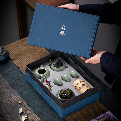 Flag Village Ceramic Kung Fu Tea Set Gift Box Set Business Small Gift