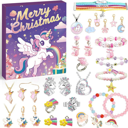 Flag Village DIY Creative Kids Bracelet Ornament 24 Grid Calendar Christmas Surprise Blind Box Silver Set