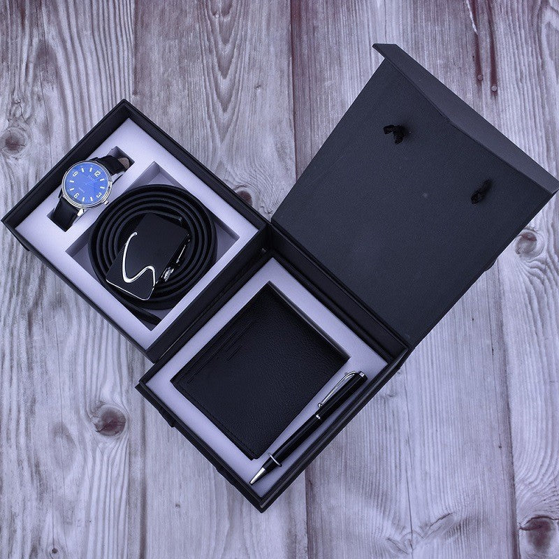 Flag Village Business Belt Wallet Wrist Watch Pen Gift Box Set For Men