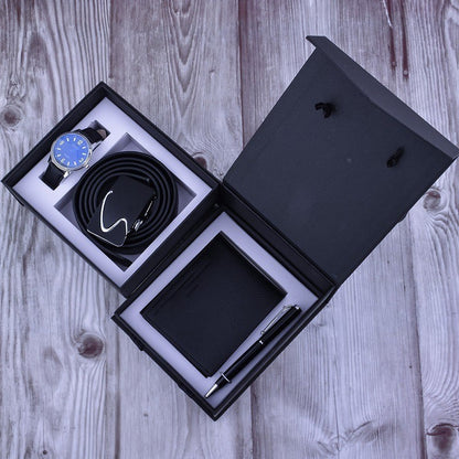 Flag Village Business Belt Wallet Wrist Watch Pen Gift Box Set For Men