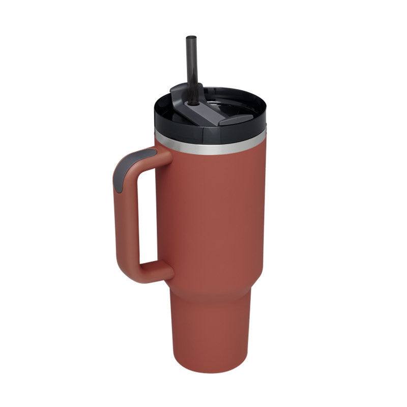Flag Village 40 Oz Tumbler With Handle Straw Insulated, Stainless Steel Spill Proof Vacuum Coffee Cup Tumbler With Lid Tapered Mug Gifts For Valentine Lover Suitable For Car Gym Office Travel